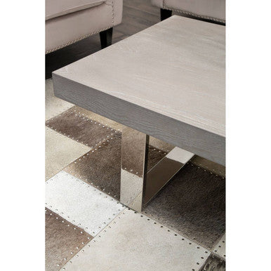 Orsina Ulmus Grey Elm Wood Low Coffee Table with Silver Steel Legs