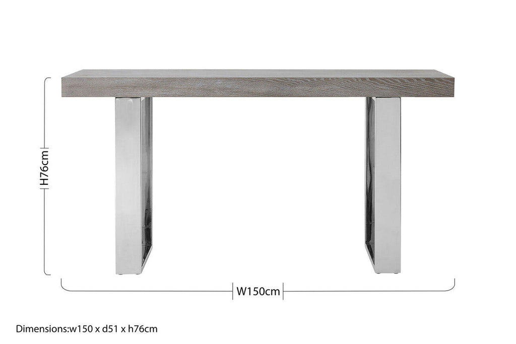 Orsina Ulmus Grey Elm Wood Console Table with Stainless Steel Legs