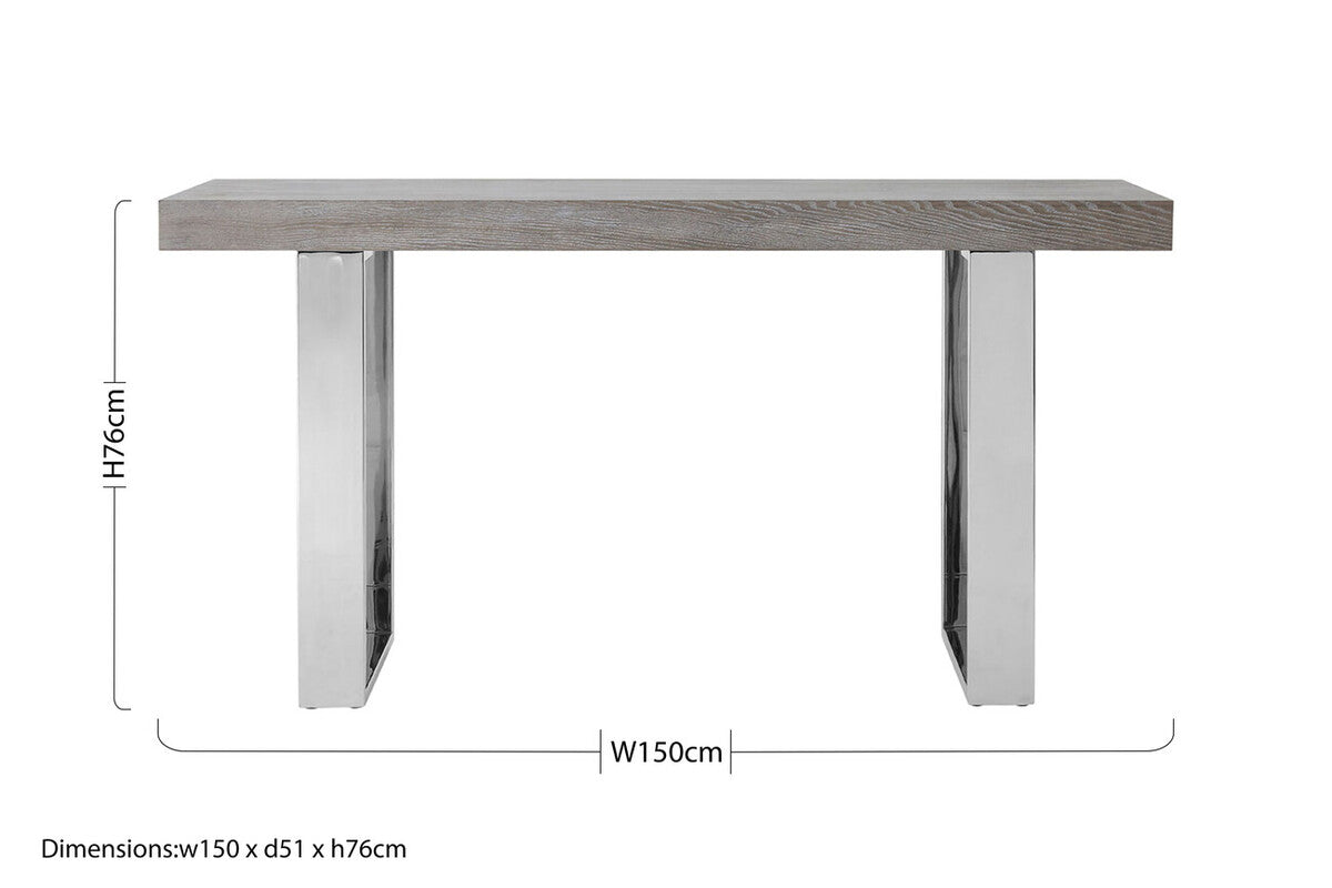 Orsina Ulmus Grey Elm Wood Console Table with Stainless Steel Legs