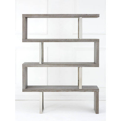 Orsina Ulmus Grey Elm Wood 4 Tier Bookshelf | Modern Hairpin Shelving