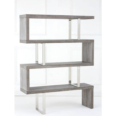 Orsina Ulmus Grey Elm Wood 4 Tier Bookshelf | Modern Hairpin Shelving