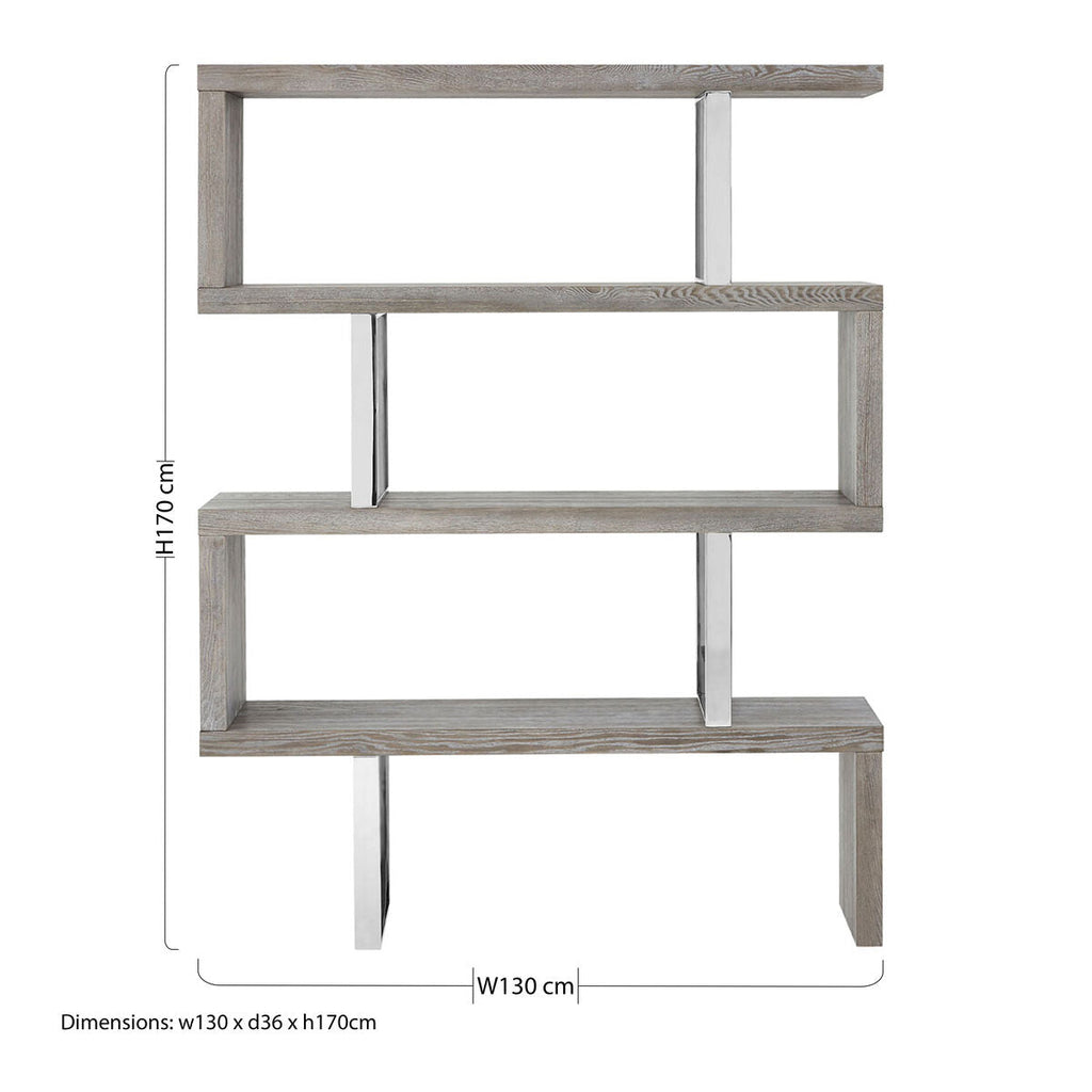 Orsina Ulmus Grey Elm Wood 4 Tier Bookshelf | Modern Hairpin Shelving