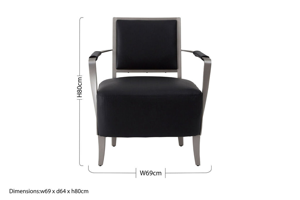 Orsina Moda Black Leather Armchair | Modern Stainless Steel Frame