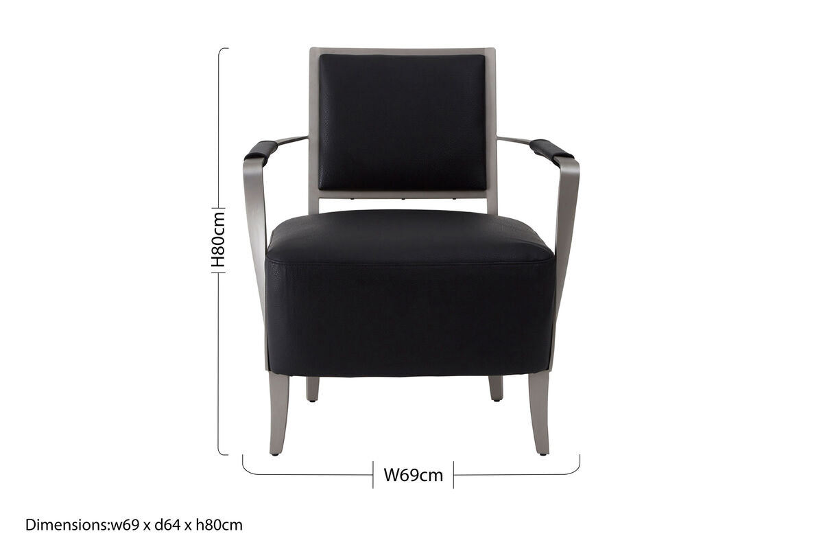 Orsina Moda Black Leather Armchair | Modern Stainless Steel Frame