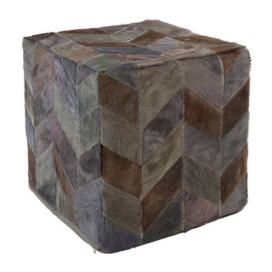 Orsina Safira Grey Leather Chevron Pouffe – Handcrafted Cowhide Ottoman