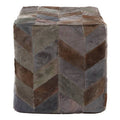 Orsina Safira Grey Leather Chevron Pouffe – Handcrafted Cowhide Ottoman