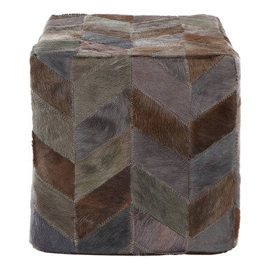 Orsina Safira Grey Leather Chevron Pouffe – Handcrafted Cowhide Ottoman