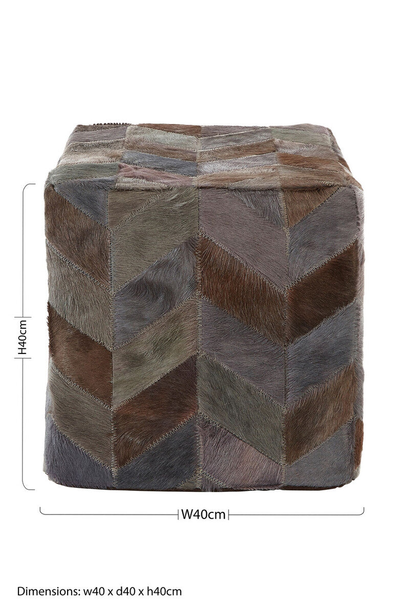 Orsina Safira Grey Leather Chevron Pouffe – Handcrafted Cowhide Ottoman