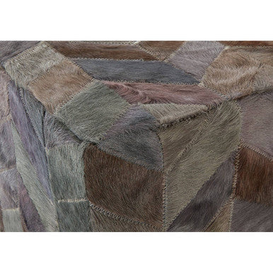 Orsina Safira Grey Leather Chevron Pouffe – Handcrafted Cowhide Ottoman