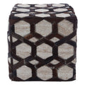Orsina Safira Grey Genuine Leather Patchwork Pouffe | Geometric Ottoman