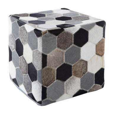 Orsina Safira Leather Patchwork Pouffe – Hand-Stitched Cowhide Ottoman