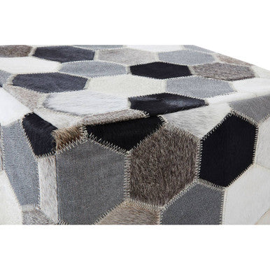 Orsina Safira Leather Patchwork Pouffe – Hand-Stitched Cowhide Ottoman