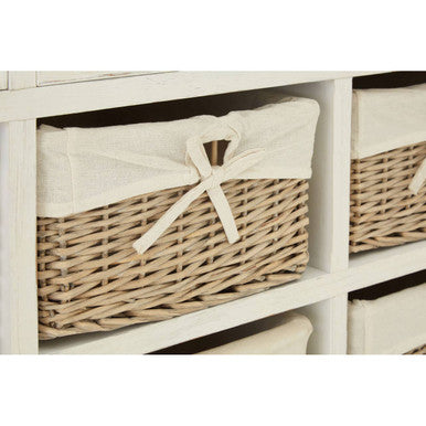 Orsina Hendra Storage Cabinet – Weathered White with 6 Willow Baskets