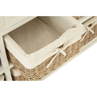 Orsina Hendra Storage Cabinet – Weathered White with 6 Willow Baskets