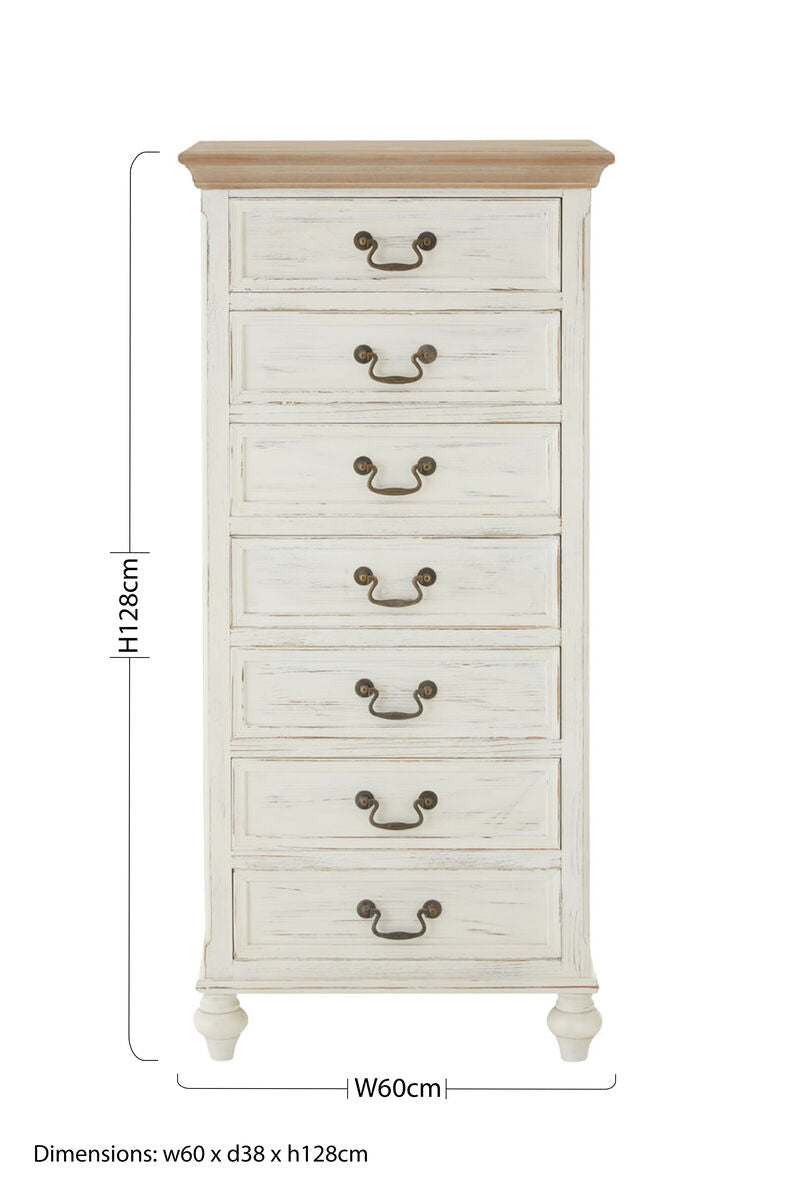 Orsina Hendra Antique Style 7 Drawer Chest – Natural and Cream Wood