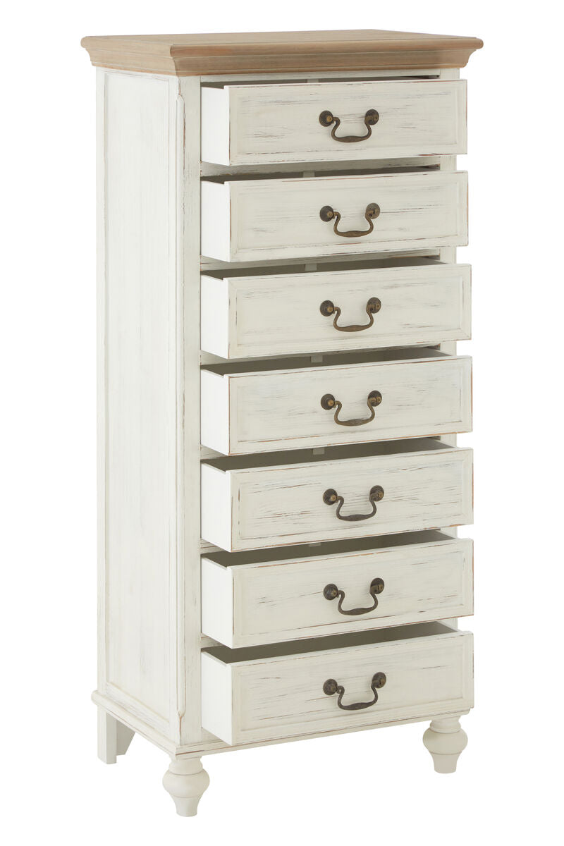 Orsina Hendra Antique Style 7 Drawer Chest – Natural and Cream Wood