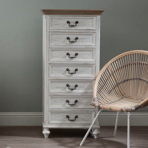 Orsina Hendra Antique Style 7 Drawer Chest – Natural and Cream Wood