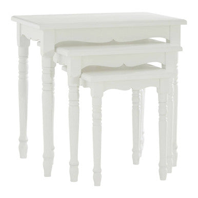 Orsina Hendra White Wooden Nesting Tables – Set of 3 Carved Accent Tables
