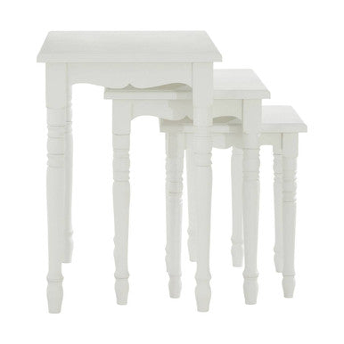 Orsina Hendra White Wooden Nesting Tables – Set of 3 Carved Accent Tables