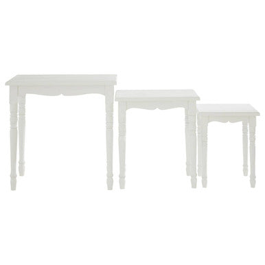Orsina Hendra White Wooden Nesting Tables – Set of 3 Carved Accent Tables
