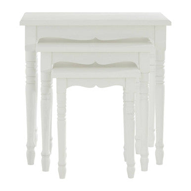 Orsina Hendra White Wooden Nesting Tables – Set of 3 Carved Accent Tables