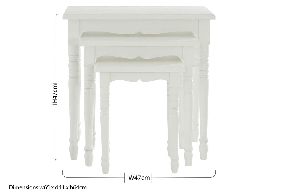 Orsina Hendra White Wooden Nesting Tables – Set of 3 Carved Accent Tables