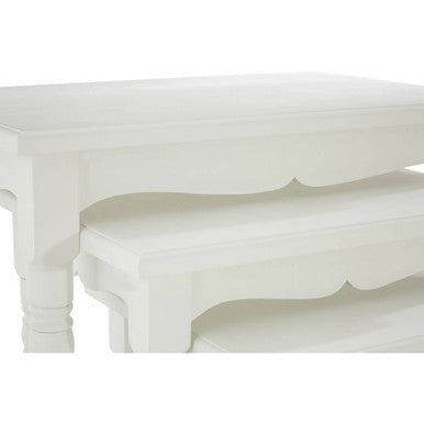 Orsina Hendra White Wooden Nesting Tables – Set of 3 Carved Accent Tables