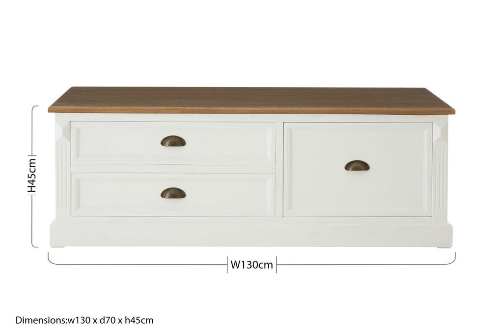 Orsina Hardwick Coffee Table – Fir Wood Top with 3 Storage Drawers