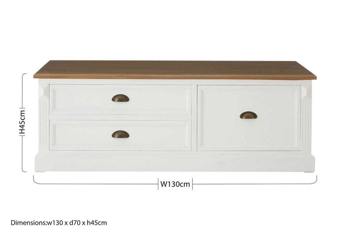 Orsina Hardwick Coffee Table – Fir Wood Top with 3 Storage Drawers