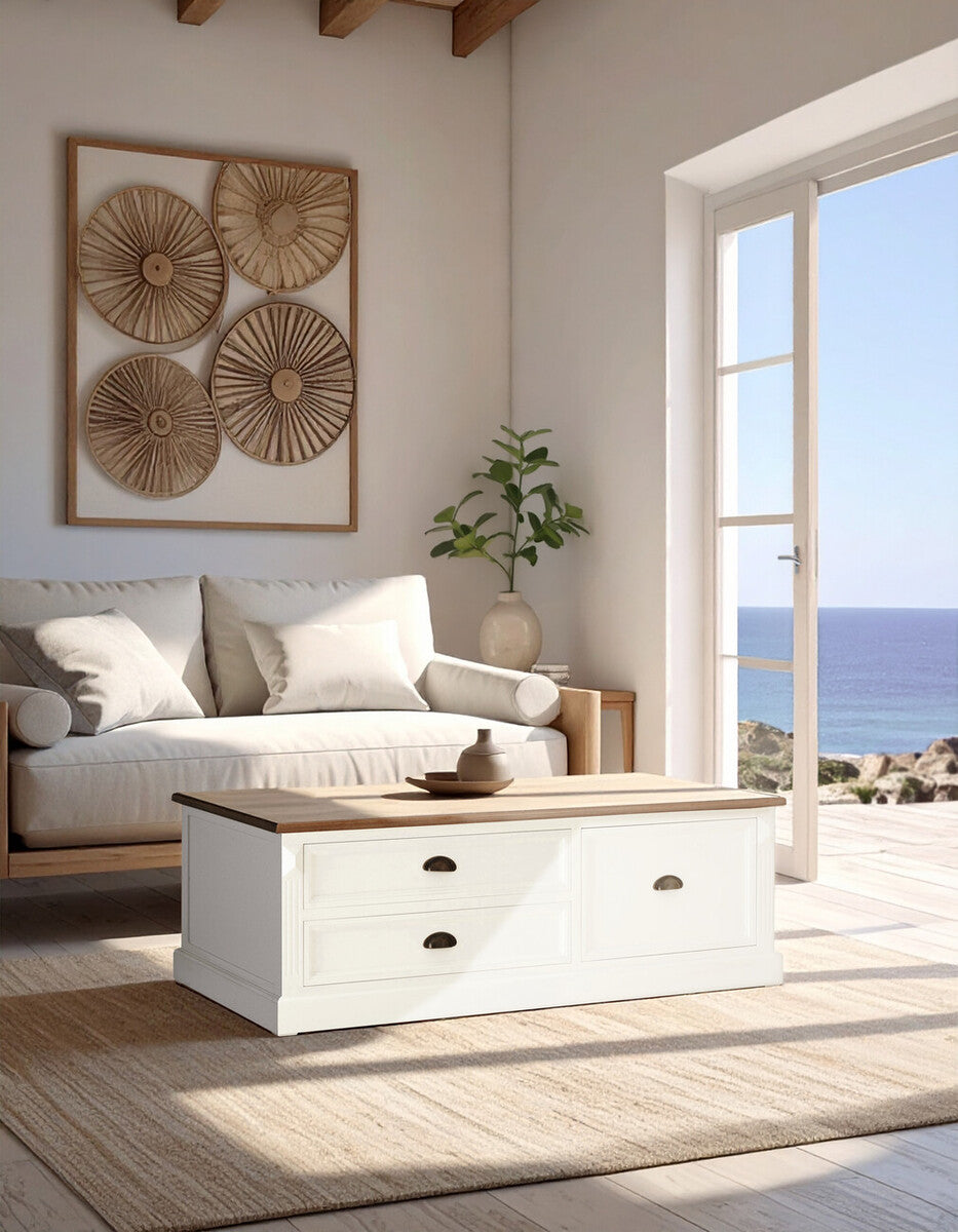 Orsina Hardwick Coffee Table – Fir Wood Top with 3 Storage Drawers