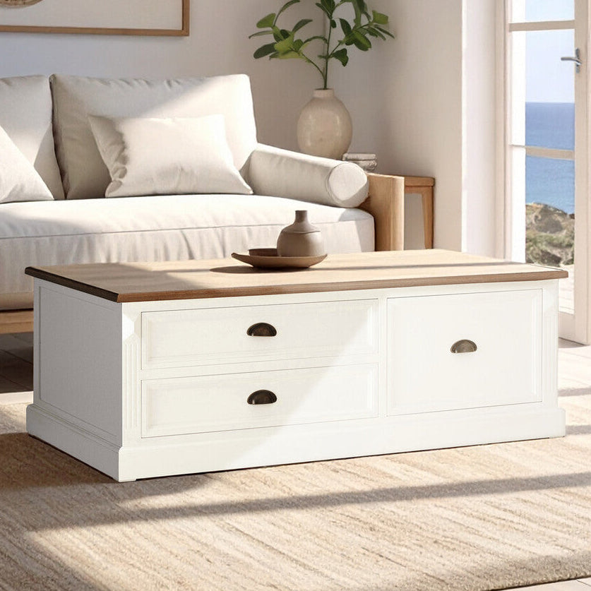 Orsina Hardwick Coffee Table – Fir Wood Top with 3 Storage Drawers