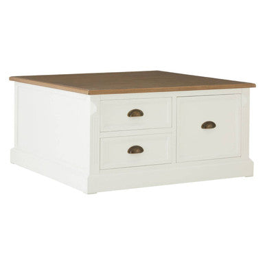 Orsina Hardwick Square Coffee Table – Fir Wood Top with 3 Drawers