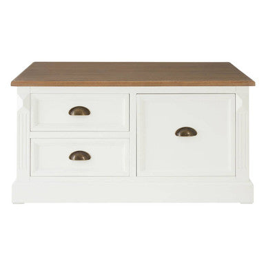 Orsina Hardwick Square Coffee Table – Fir Wood Top with 3 Drawers