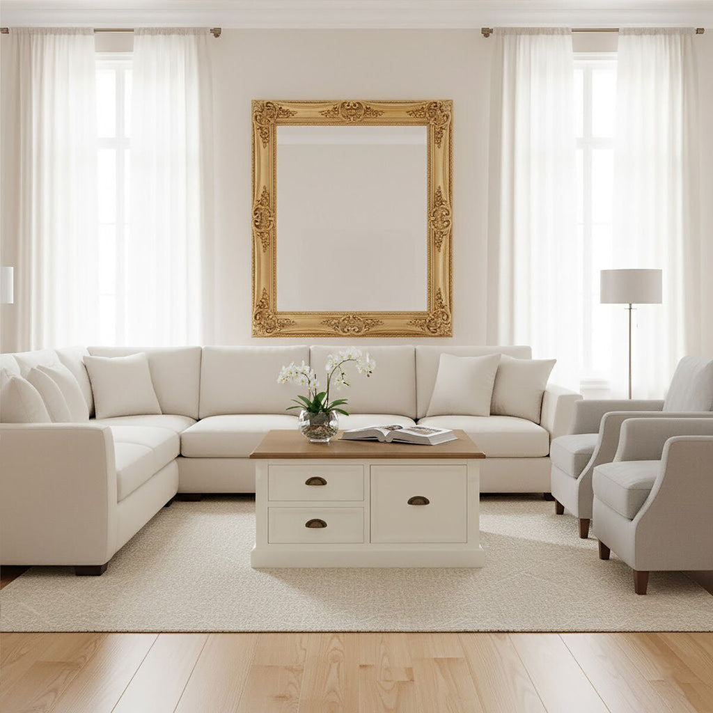 Orsina Hardwick Square Coffee Table – Fir Wood Top with 3 Drawers