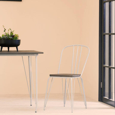 Orsina District Dining Chair – Grey Metal Frame and Elm Wood Seat
