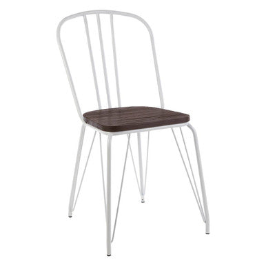 Orsina District Dining Chair – White Metal Frame with Elm Wood Seat