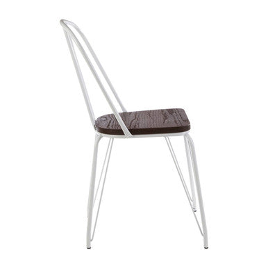 Orsina District Dining Chair – White Metal Frame with Elm Wood Seat
