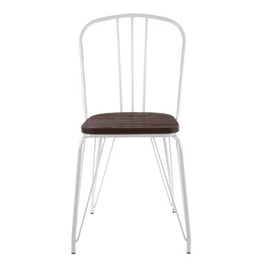 Orsina District Dining Chair – White Metal Frame with Elm Wood Seat