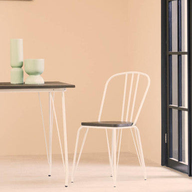 Orsina District Dining Chair – White Metal Frame with Elm Wood Seat