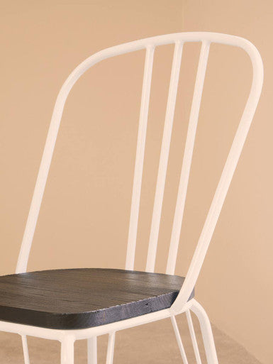 Orsina District Dining Chair – White Metal Frame with Elm Wood Seat
