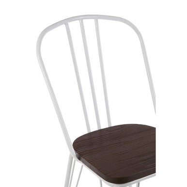 Orsina District Dining Chair – White Metal Frame with Elm Wood Seat