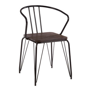 Orsina District Armchair – Industrial Black Metal and Elm Wood Dining Chair