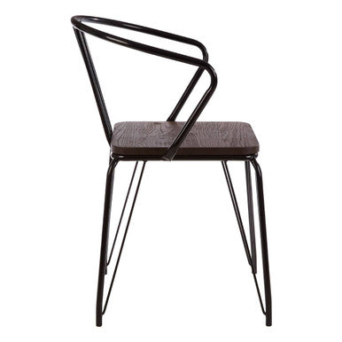 Orsina District Armchair – Industrial Black Metal and Elm Wood Dining Chair