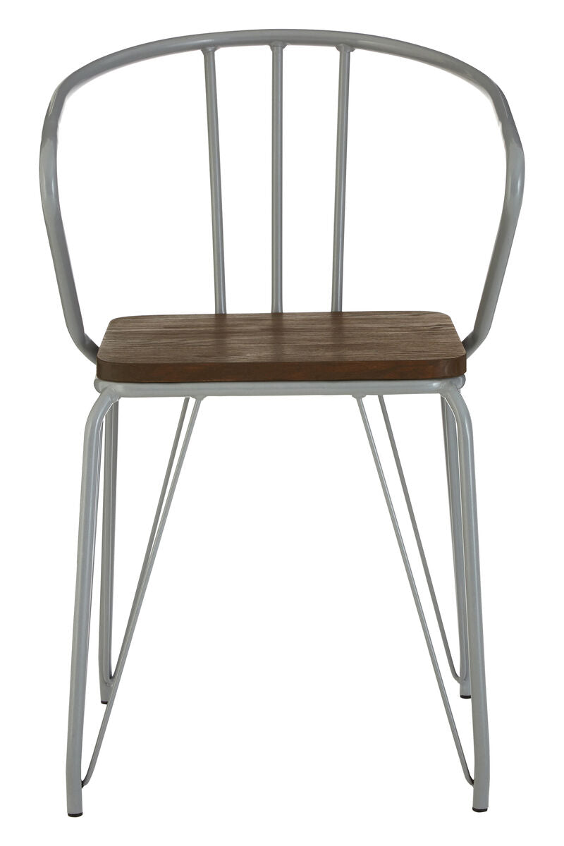 Orsina District Grey Metal and Elm Wood Armchair – Modern Dining Chair