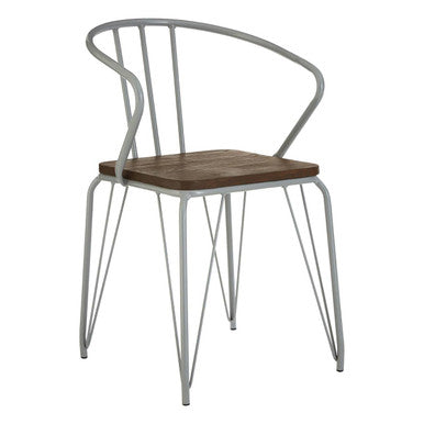 Orsina District Grey Metal and Elm Wood Armchair – Modern Dining Chair