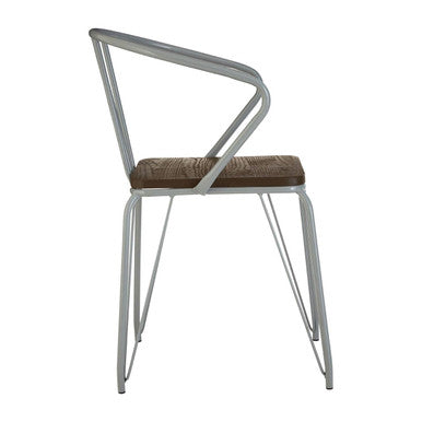 Orsina District Grey Metal and Elm Wood Armchair – Modern Dining Chair