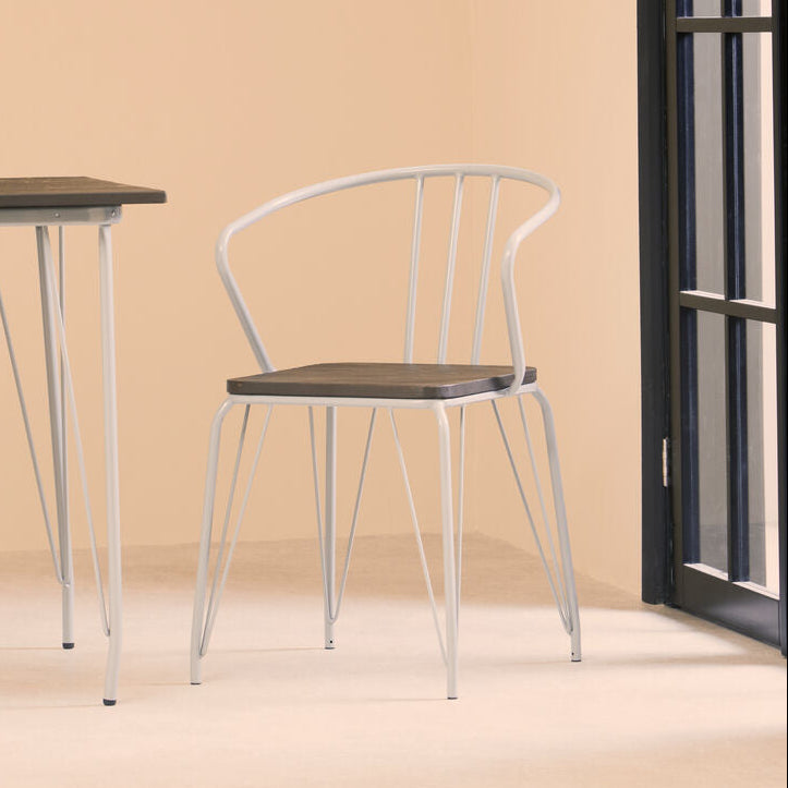 Orsina District Grey Metal and Elm Wood Armchair – Modern Dining Chair