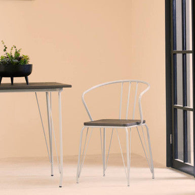 Orsina District Grey Metal and Elm Wood Armchair – Modern Dining Chair