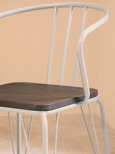 Orsina District Grey Metal and Elm Wood Armchair – Modern Dining Chair