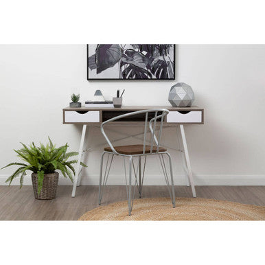 Orsina District Grey Metal and Elm Wood Armchair – Modern Dining Chair